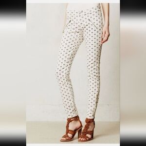 Anthropologie Cream Printed Serif Moto Pants Size 27 NWOT